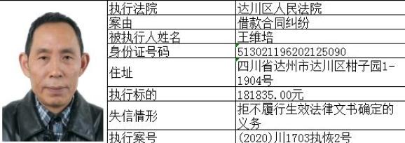 达州市达川区人民法院2020年1-2月份失信被执行人自然人篇章