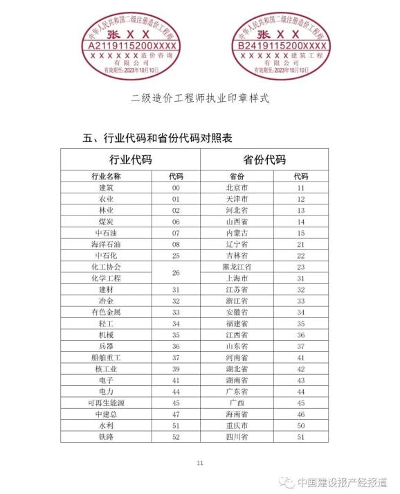 新版造价工程师注册证书执业印章编码规则及样式公布