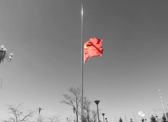 辽河公安分局举行降半旗仪式 深切哀悼抗击新冠疫情斗争牺牲烈士和