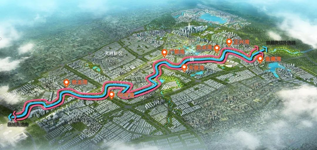 按照规划锦江绿道天府新区段将形成"天府七湾"景观包括桂龙湾,华府湾