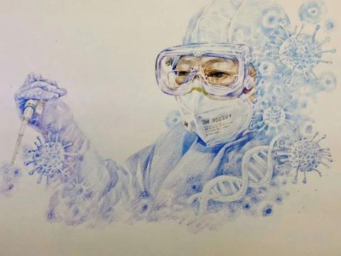 葛冬冬创作的抗疫一线医护人员前些日子,一幅在"i love shanghai"