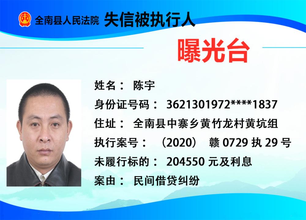 失信曝光全南县法院2020年失信被执行人名单公布第一期