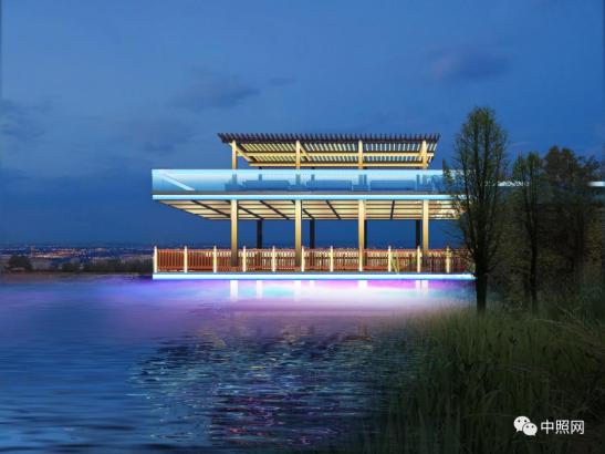 设计依托现有步道勾勒建筑肌理,形成层次丰富的光环境景观,水榭为现代