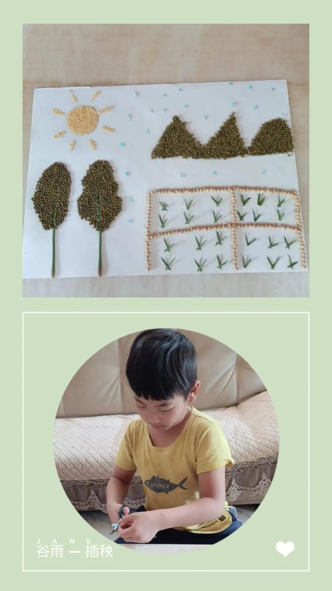 郭乘毅《谷雨-插秧》,五谷杂粮创意作品.