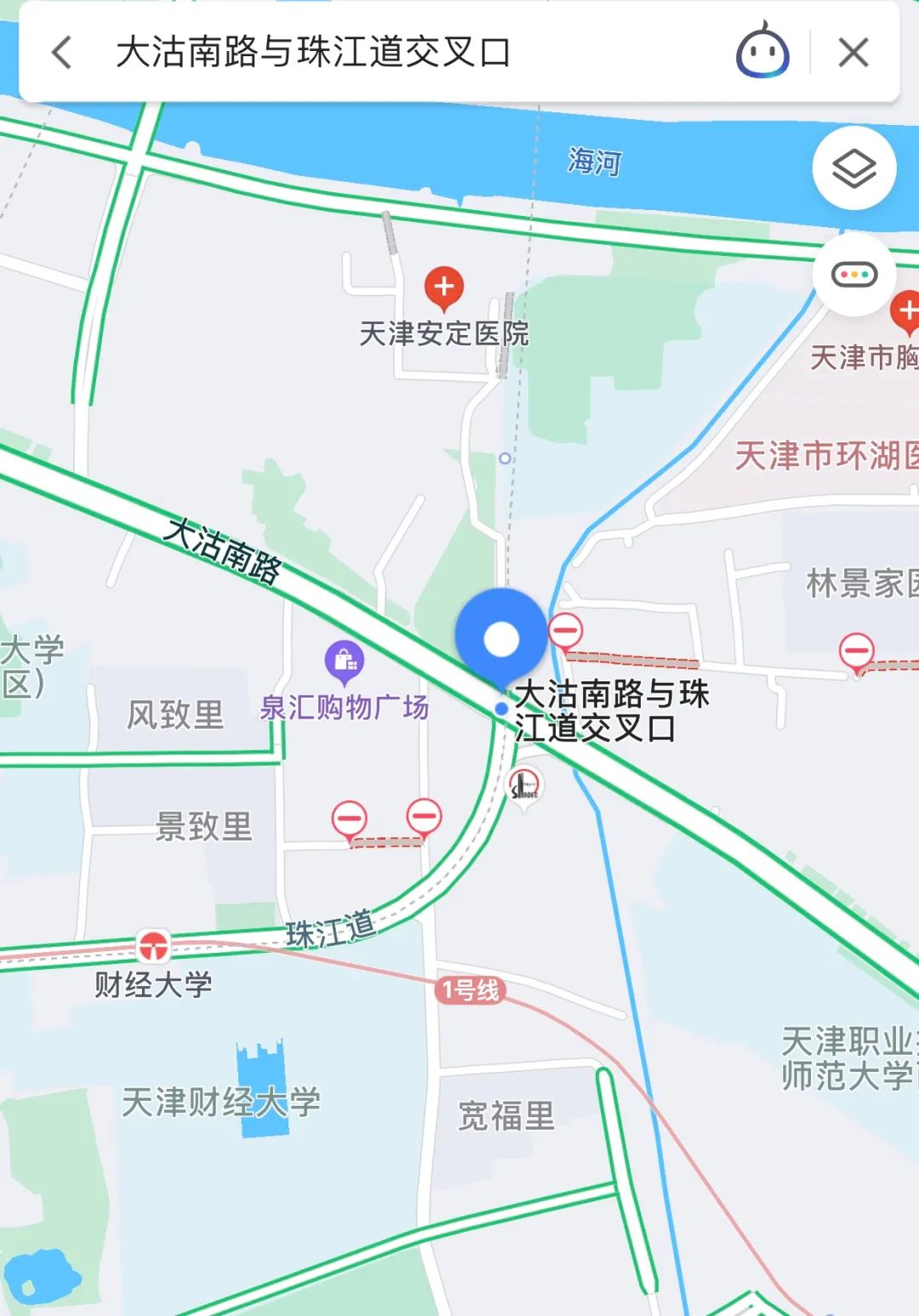 一是将大沽南路与珠江道交口东口的车道调整为一条掉头车道,二条左转
