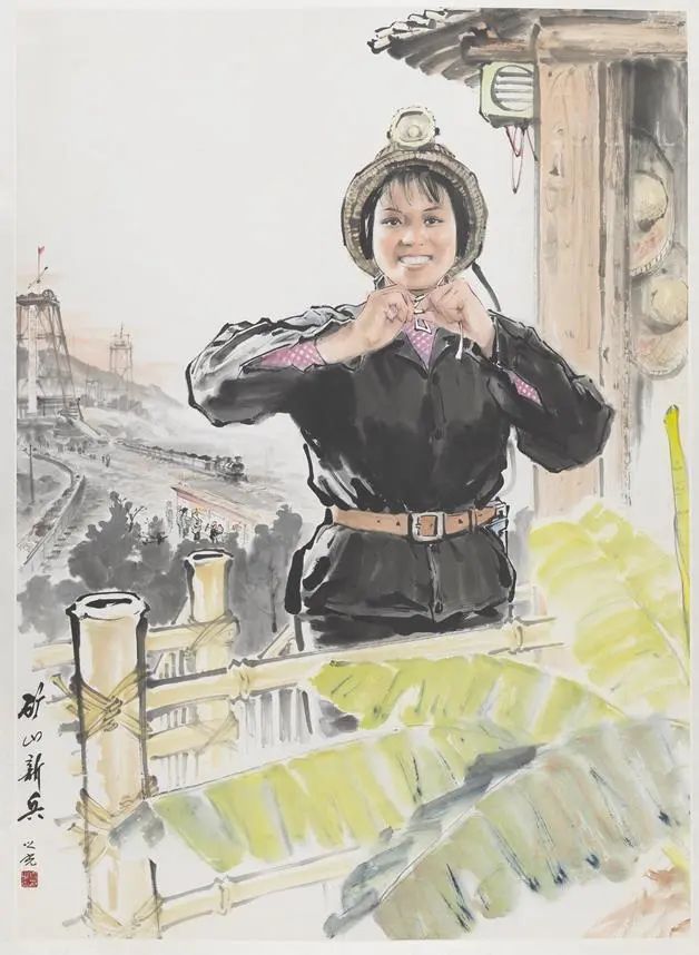 王文彬 《夯歌》 156×320cm 1962年,表现五位女性正在夯土筑路.