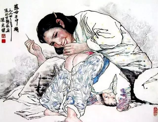 美味你却可以把爱意融入每一餐饭你不是厨神转世《母子图》 国画 陈光