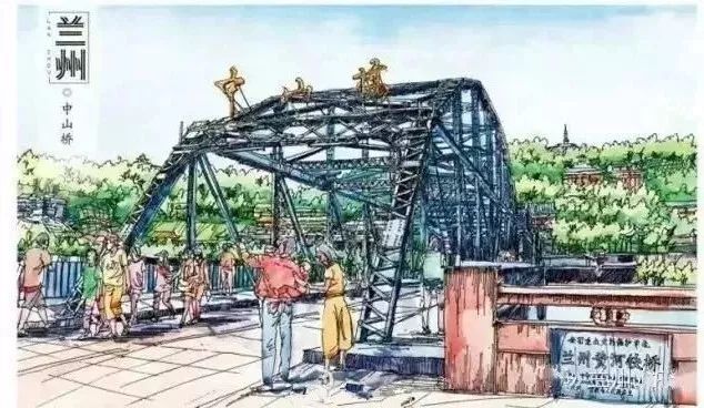 兰州中山桥简笔画图片