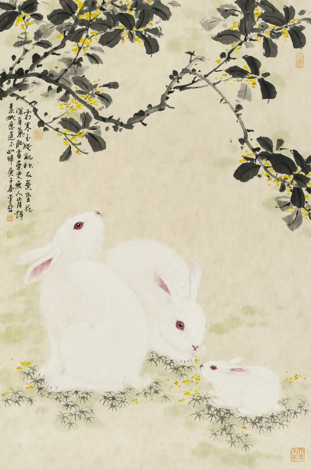 蟾宫折桂 69cmx46cm纸本设色 2020年四时吉祥 138cmx34cmx4纸本设色