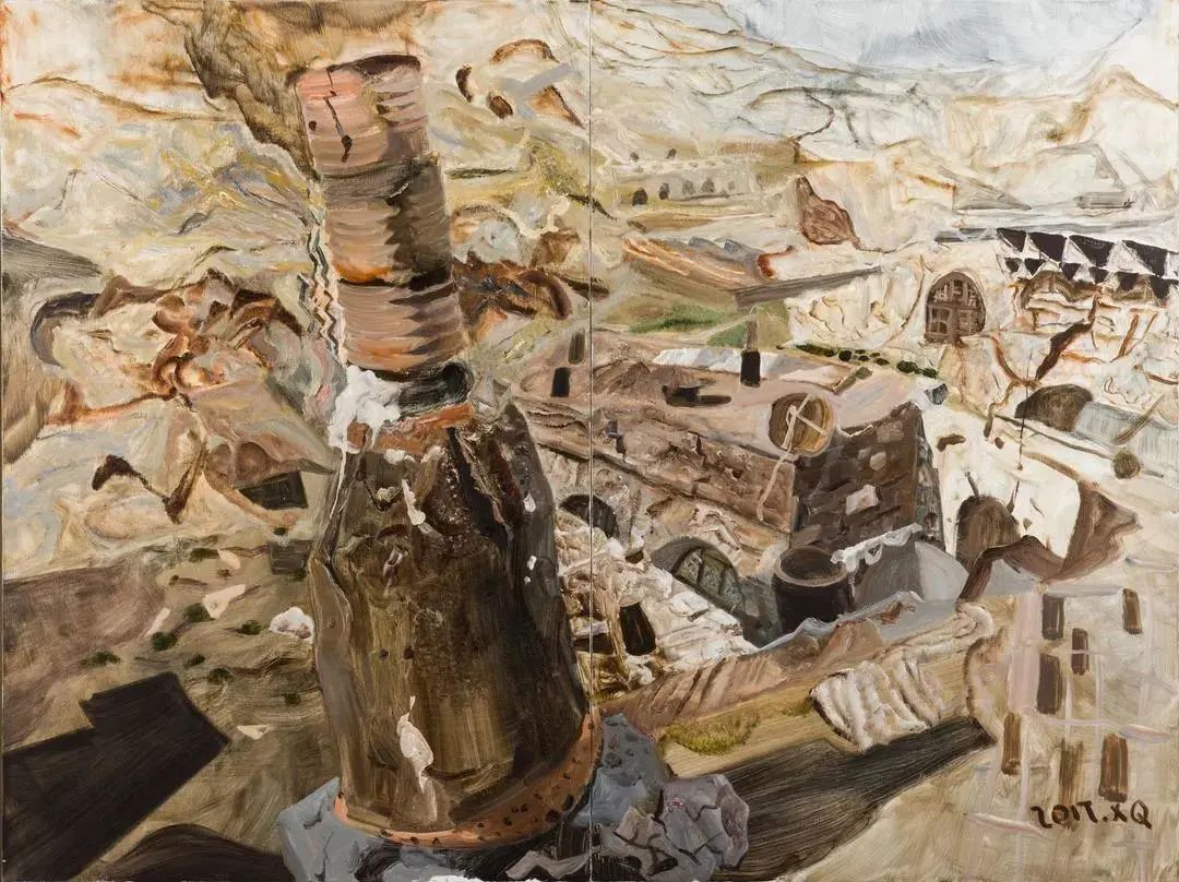 张新权 《酒瓶状的烟囱》 125×165cm 油画