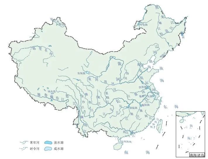 中国主要河流,湖泊分布示意图(文中所示地图审图号为gs(2018)3398号)