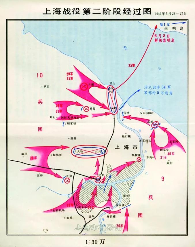 作战图(上海市档案馆藏)离开复兴岛,沿杨树浦路和东大名路往西南方向