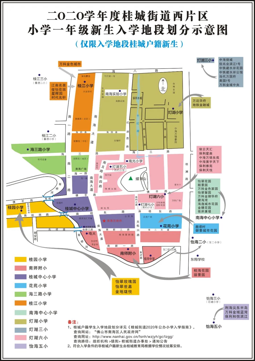 2020学年度桂城街道西片区小学一年级新生入学地段划分示意图