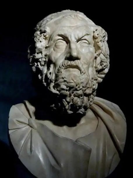 柏拉图(左),荷马雕像"事物的影子"不是事情本身,而是事物的隐喻.