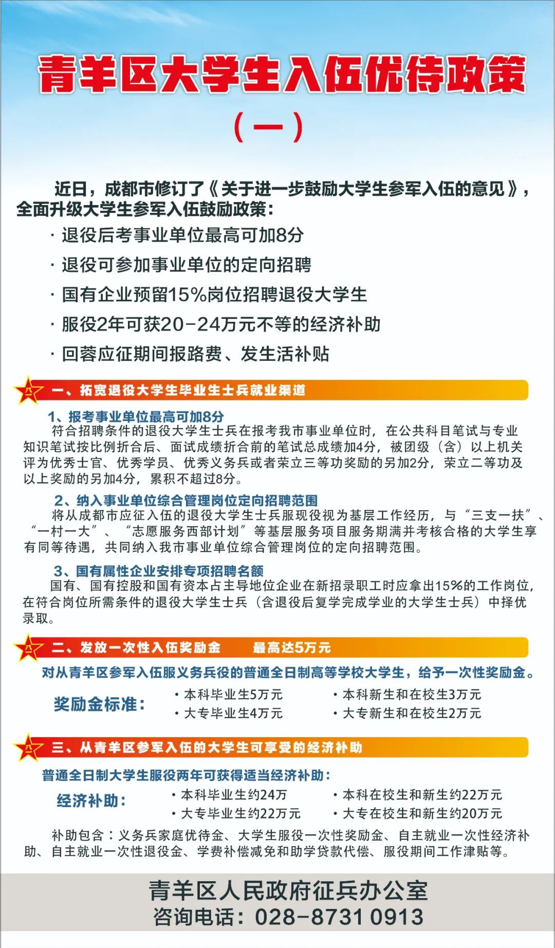 速看青羊区大学生入伍优待政策出炉