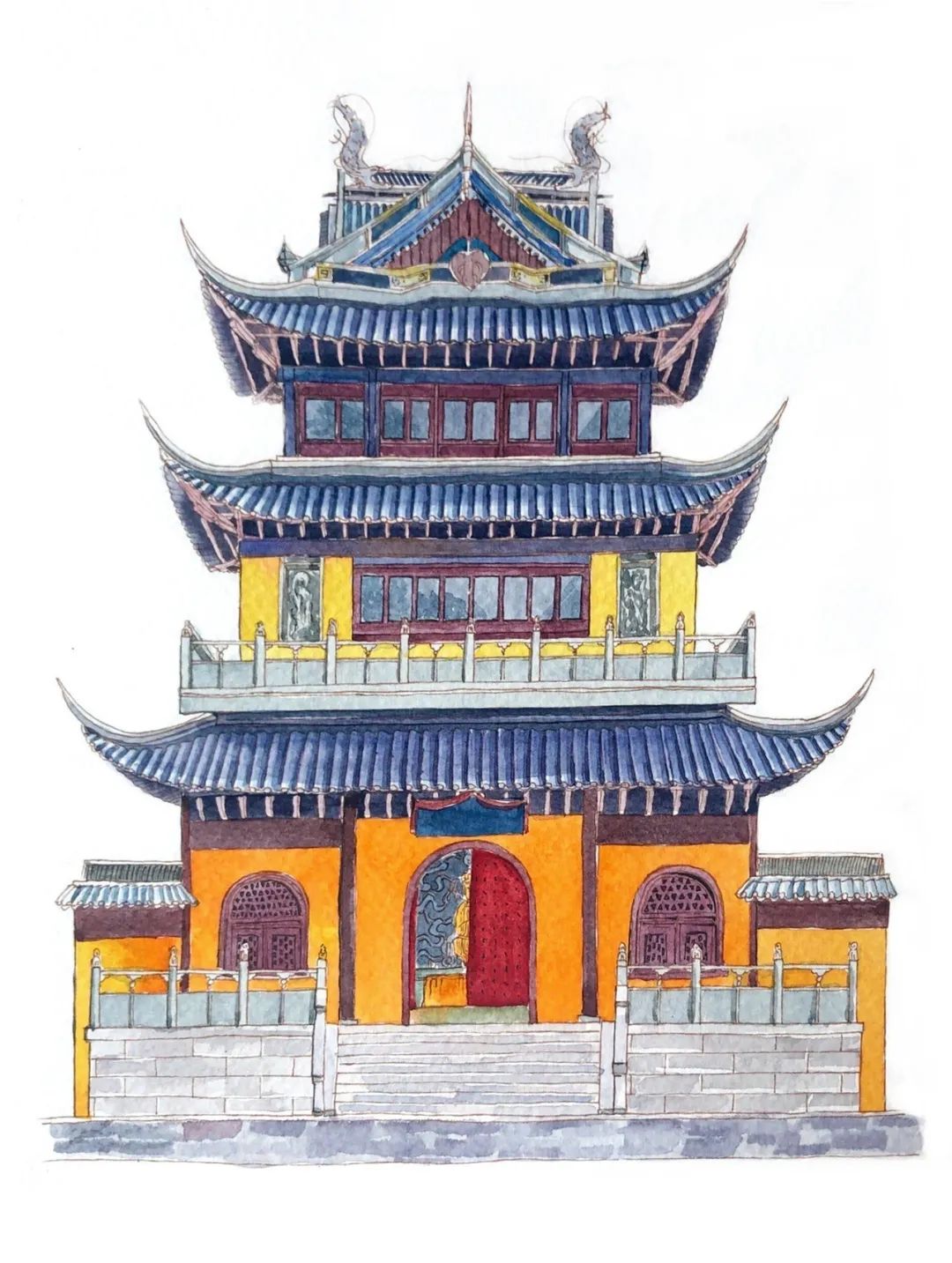 中国古代建筑简单手绘图片