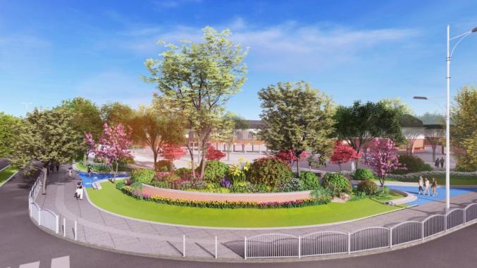 文诚路江学路口街心花园效果图世纪新城东南角街心花园,摩卡小城停车