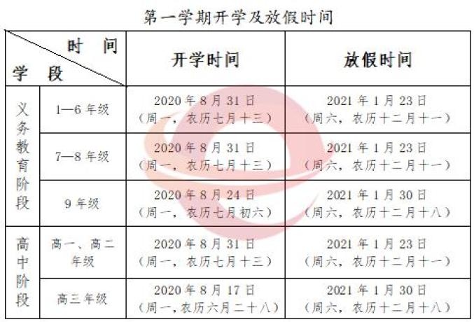 官宣!贵州省2020—2021学年度中小学开学放假时间安排来了