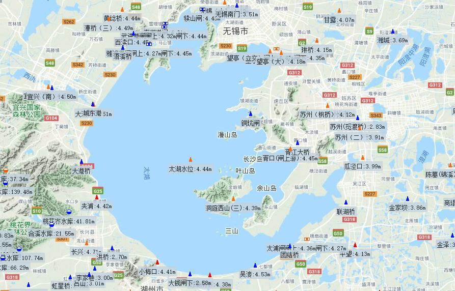 02m,望亭立交出湖375m3/s,太浦河出湖550m3/s;常熟枢纽日均排水333m3