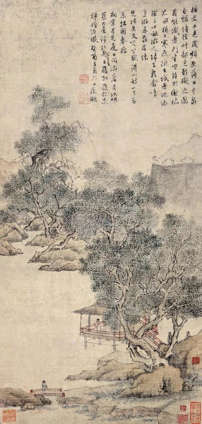 文徵明他的画中只有闲适的小人儿在山水间逛吃逛吃