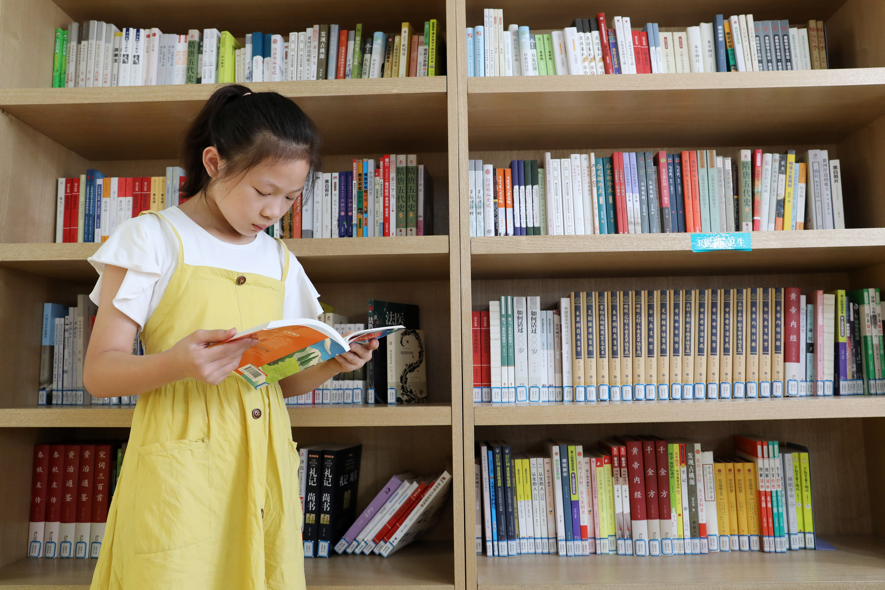 7月27日,一名小学生在河南省焦作市温县子夏书屋读书学习