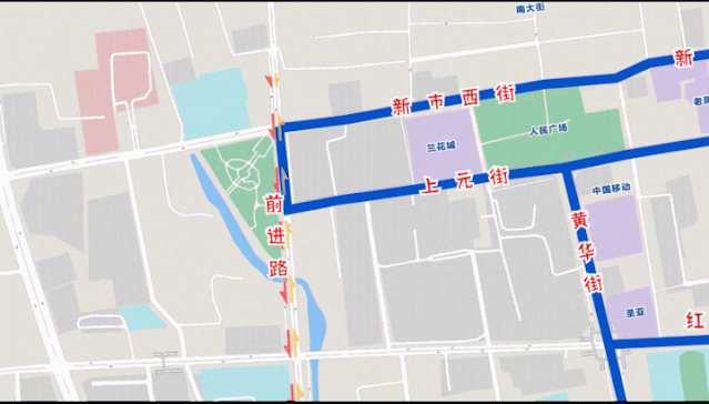 前进路 前进路双向通行,车辆禁止驶入上元街.