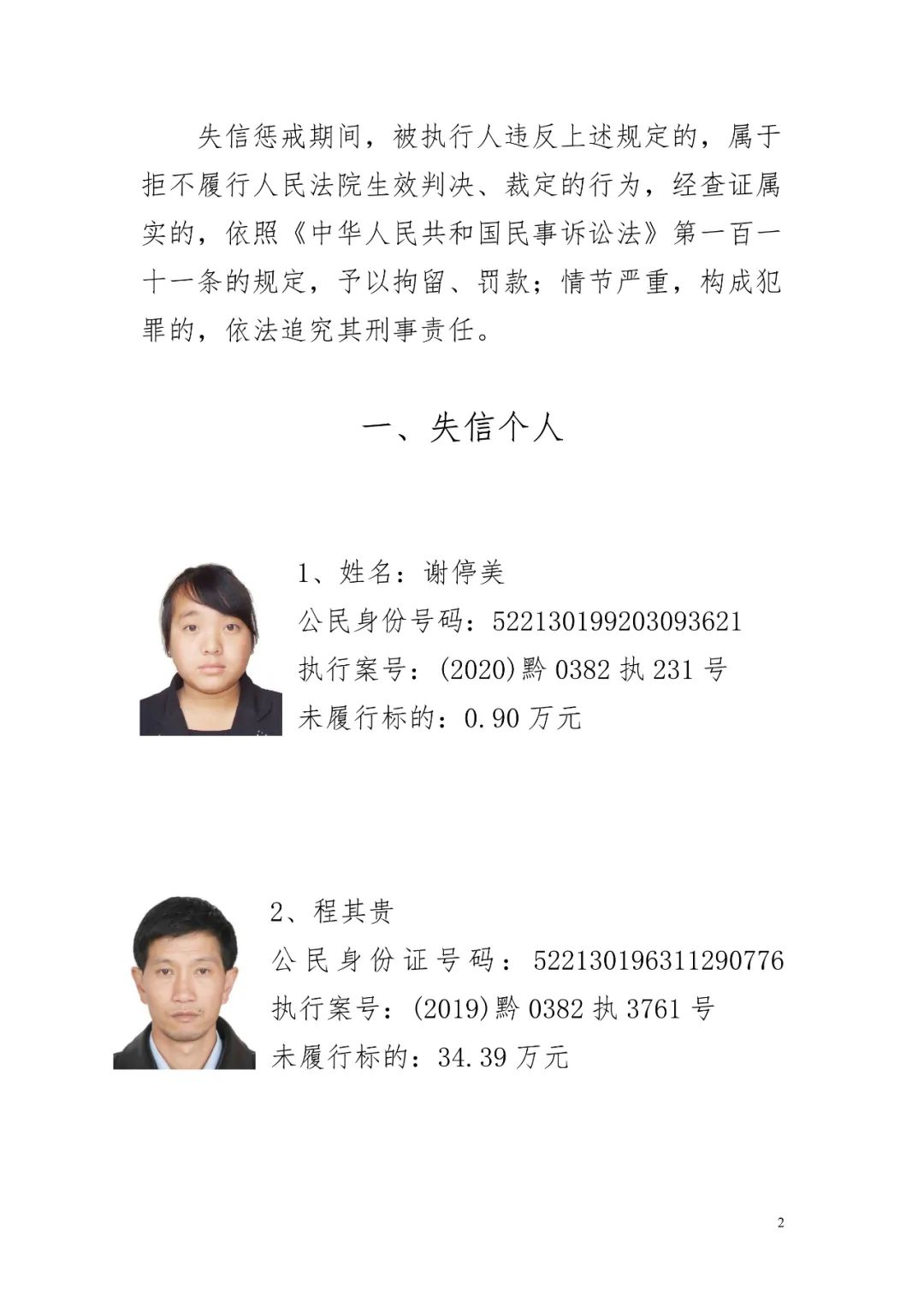 第二期关于公布失信被执行人名单公告贵州省仁怀市人民法院2020-08-05