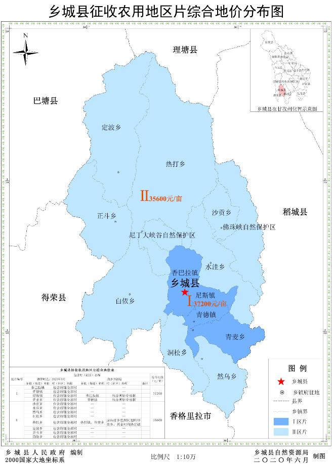 【公示】乡城县征收农用地区片综合地价制定成果