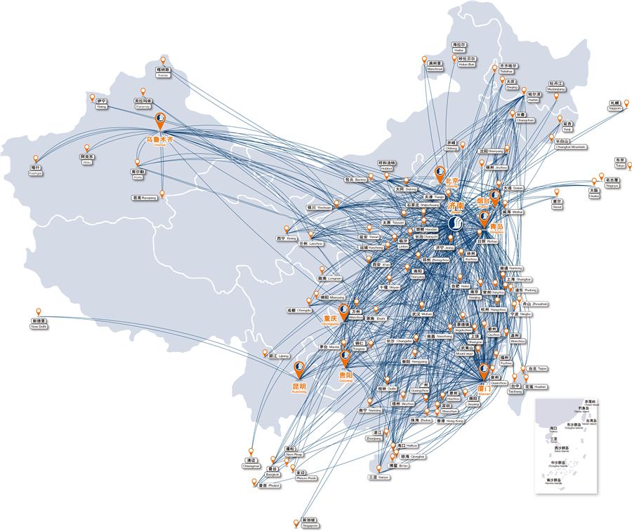 山东航空航线图图片