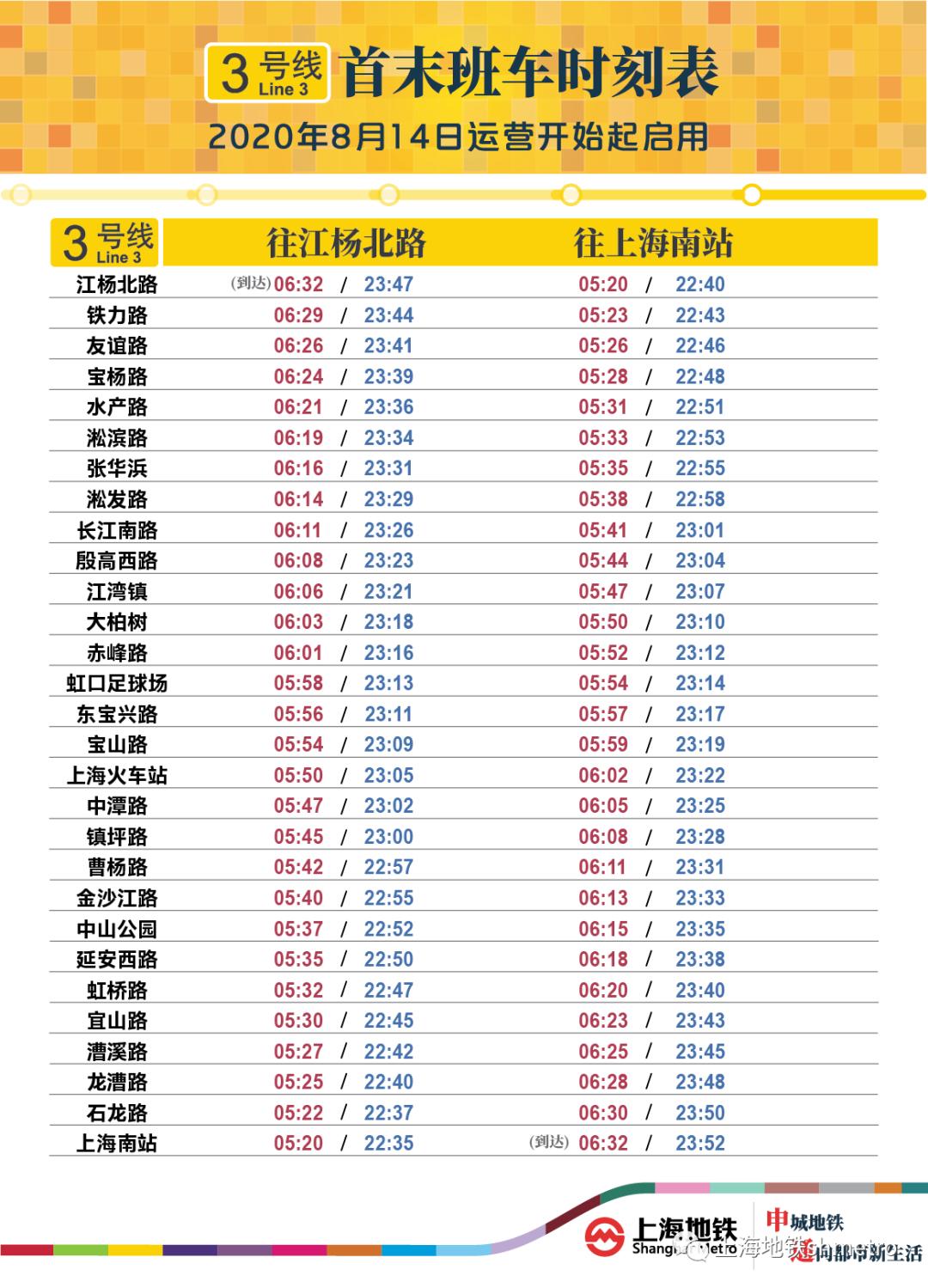 8月14日起34号线启用新运行图首末班车时间调整