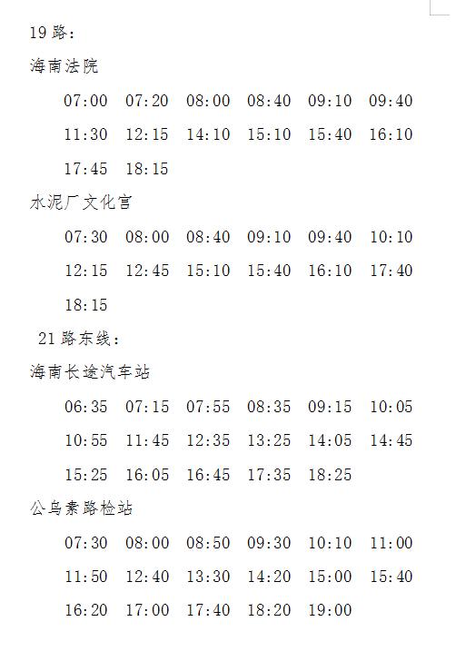 14路,15路,20路, 22路,25路,26路以及海南19路,21路線路發車間隔時間