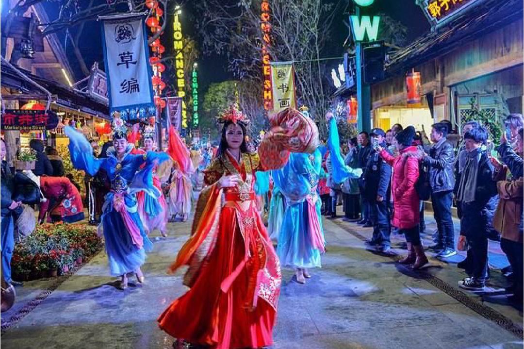 (效果图)古风集市完美还原古代的喧闹集市传统美食结合当代热门餐饮店