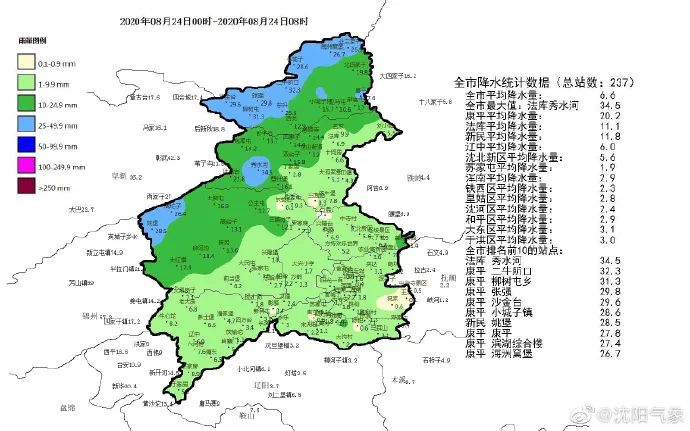 5(法庫秀水河,07時至08時)最大小時降水量20.1最大值34.