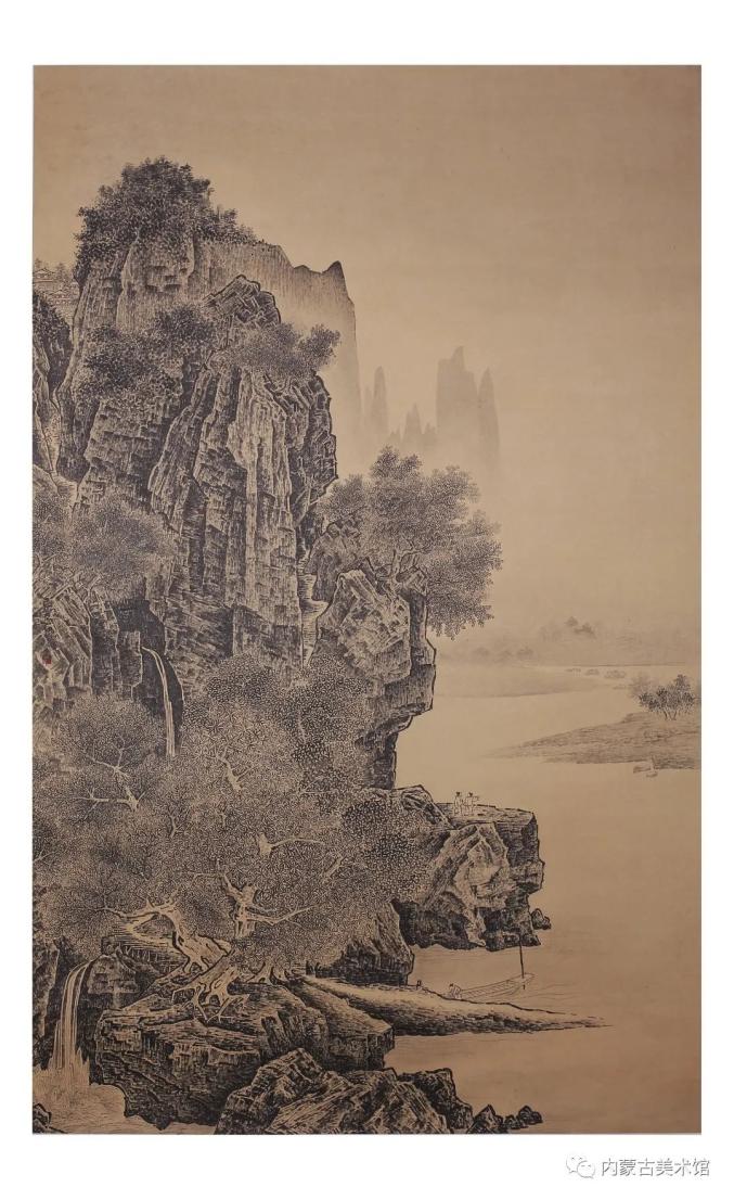 《山腰楼观图》180x113cm 石洁《万壑松风图》198x136cm 郭秀峰《子