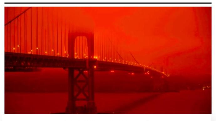 加州山火肆虐，旧金山湾区漫天血红烟雾笼罩宛如世界末日