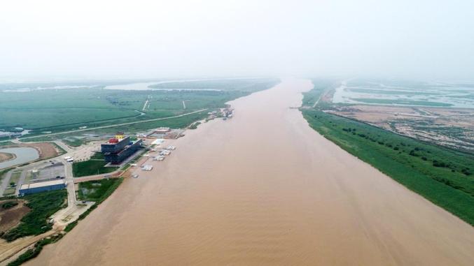 2020年7月2日,黃河水從取水口源源不斷地流入黃河三角洲國家級自然