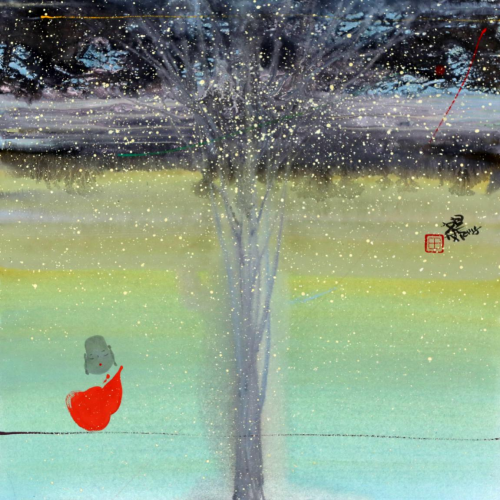 《一堂荷风》 田旭桐 2020 纸本水墨 50x50cm《夜静春山空》 田旭桐