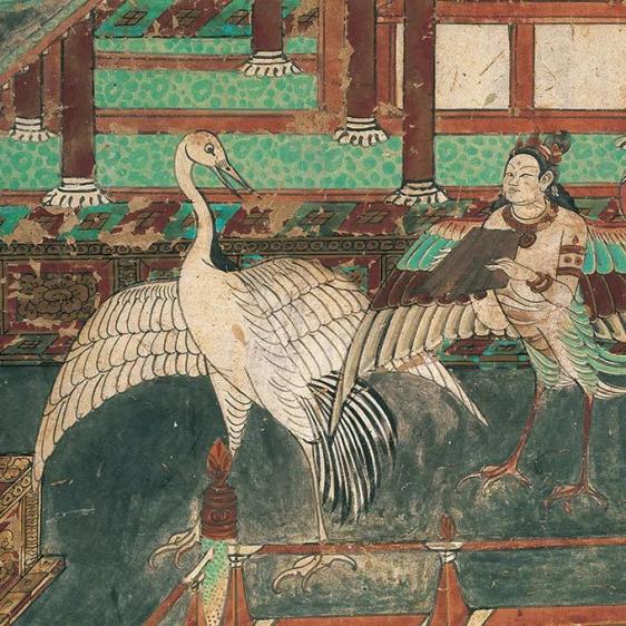 后来,无意中遇到一张敦煌壁画的局部图,里面就有一只仙鹤,我才了解到