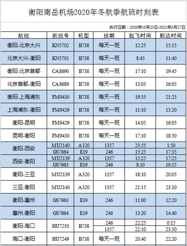 南岳机场航班时刻表图片