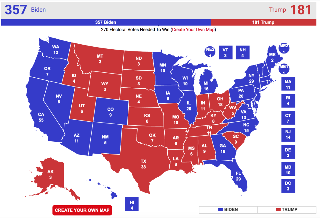 2020美国大选红蓝地图图片