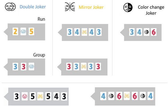 雙重百搭牌double joker(藍色):可以同時代表兩個數字.