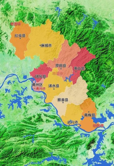 黄冈的地理位置地图图片