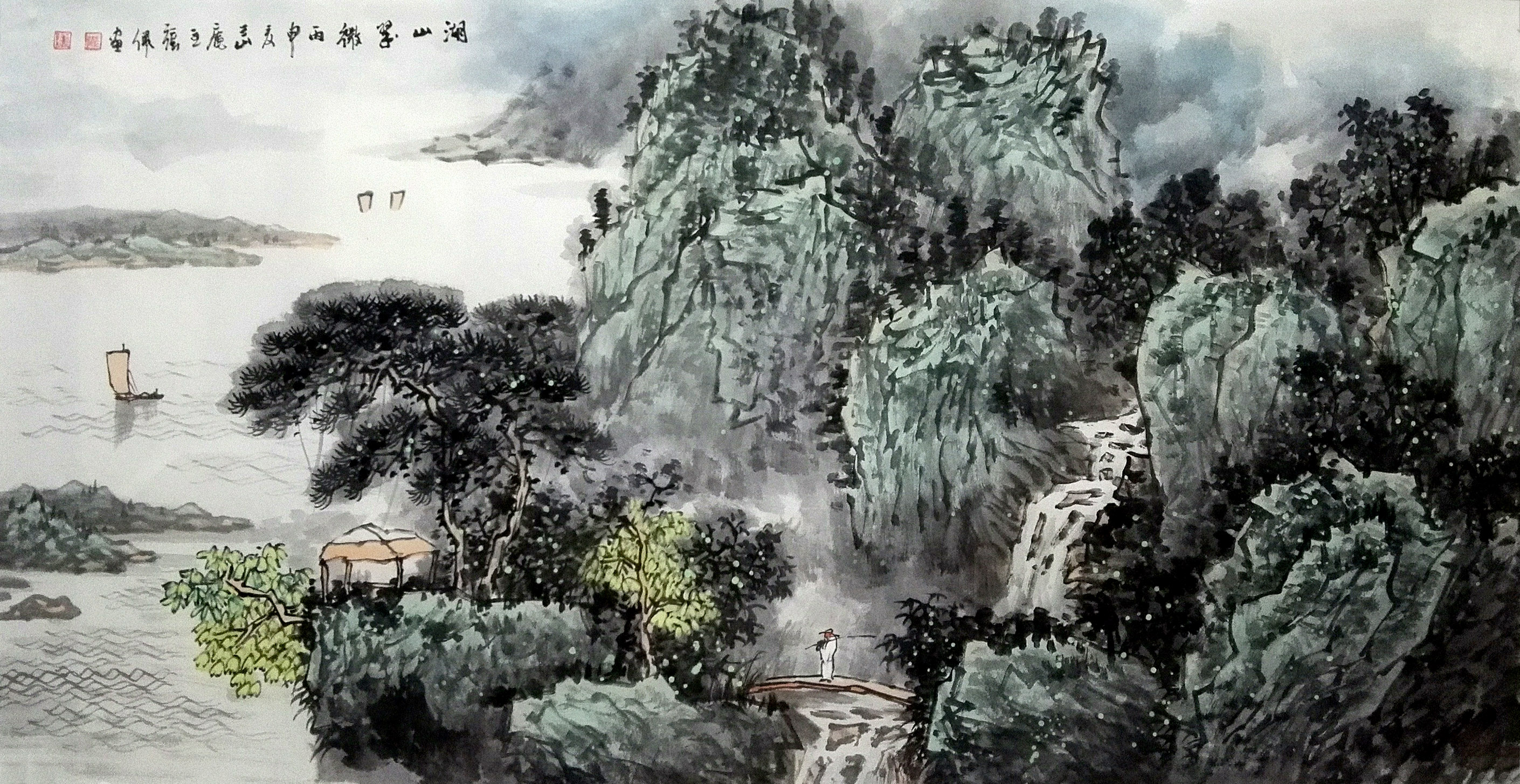 青山绿水高士深山人家在画家张佩的笔下褶褶生辉
