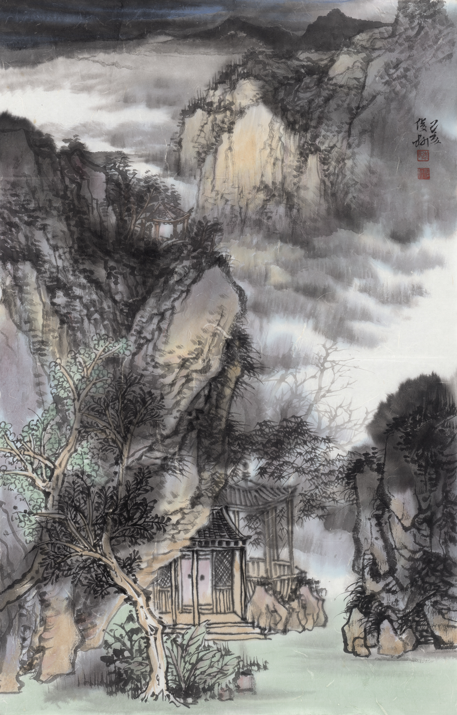 山水画之中,其画面刚柔并济,墨气酣畅淋漓,在淡雅中透出无限的生命力