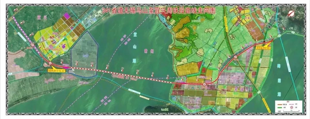 向南與陸馬公路,湖山路平面交叉後,以高架形式上跨蘇錫常南部高速公路