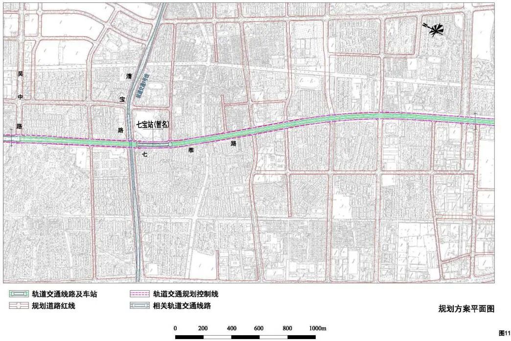 站点逐个看如规划方案示意图所示,闵行区内,银都路站可与5号线换乘,七