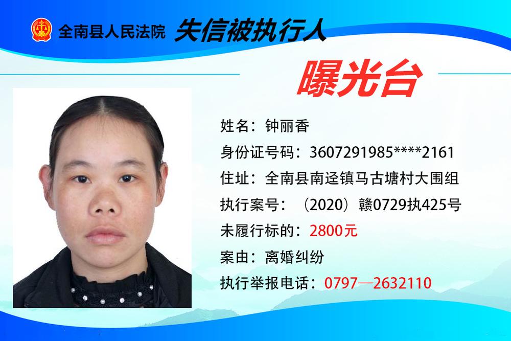 全南法院公布一批失信被执行人名单2020年第五期