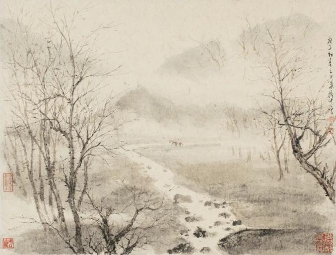 叶茂中,《烟树苍茫两过客》,纸本设色,34×45cm,2020